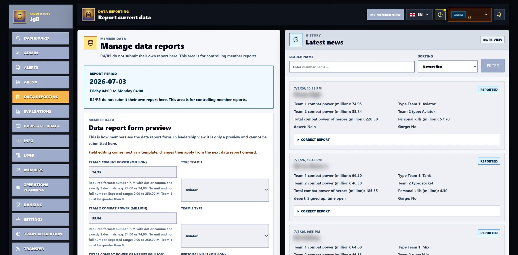Data report operations preview