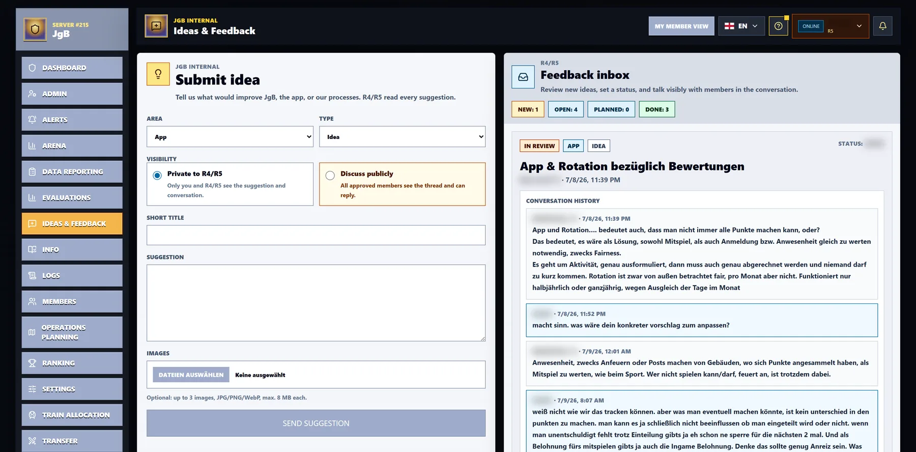 Feedback forum preview