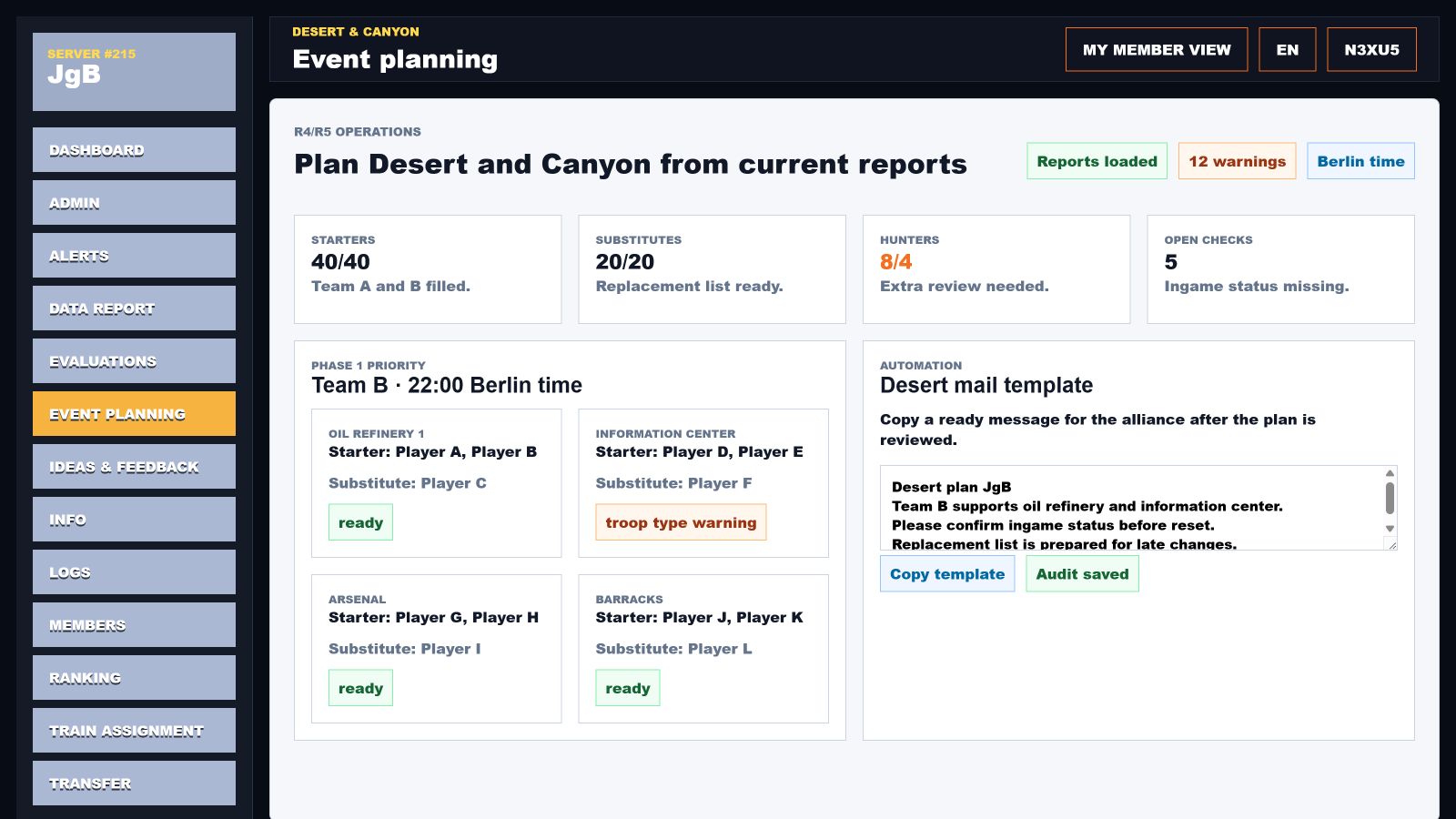 Detailed event planning preview