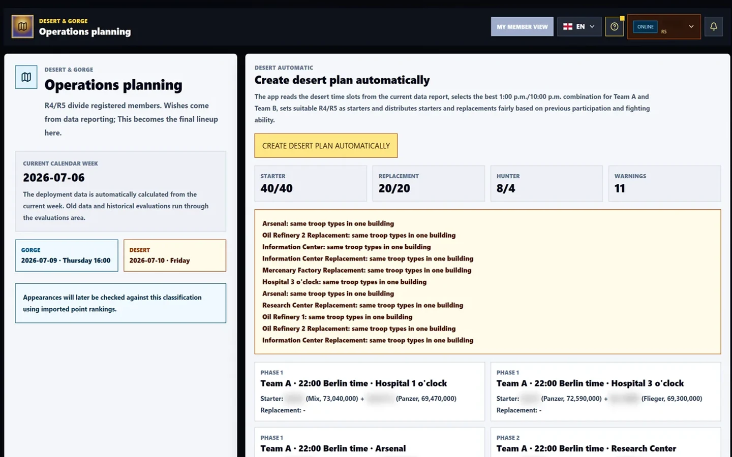 Event planning workspace preview